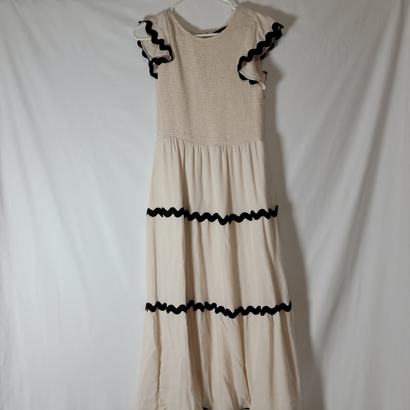 ZESICA Women's Summer Flutter Short Sleeve Smocked Midi Dress Casual High Waist - Picture 2 of 5